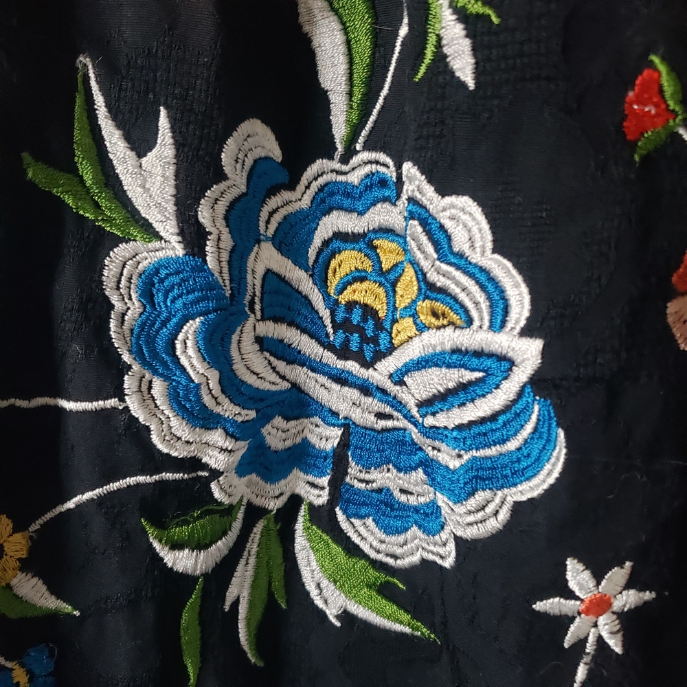 Anthropologie Black Dress with Colorful Floral Embroidery - Picture 9 of 10